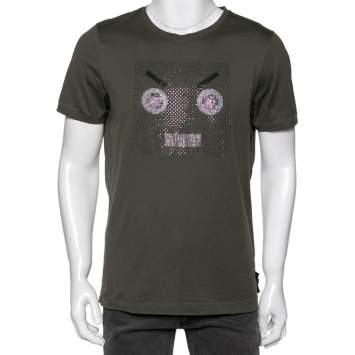 Pre Owned Fendi Green Embellished Cotton Short Sleeve T-Shirt M 
