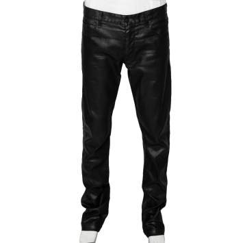 Pre Owned Fendi Black Leather Coated Denim Jeans XL 
