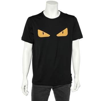Pre Owned Fendi Black Cotton Monster Eye Patch Detail Crewneck T-Shirt XL