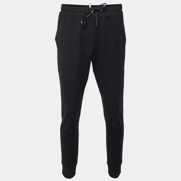 Pre Owned Fendi Black Stretch Knit Logo Tape Detailed Trackpants L