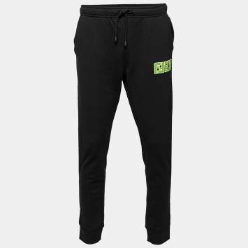 Pre Owned Fendi Black Jersey Logo Printed Trackpants L