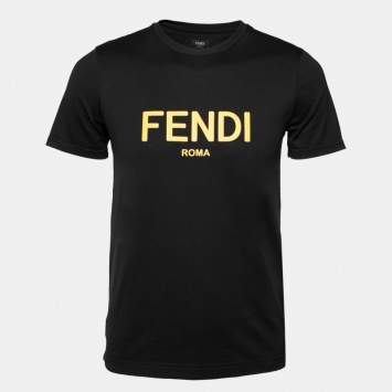 Pre Owned Fendi Black Logo Printed Crew Neck Short Sleeve T-Shirt S