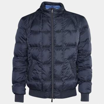 Pre Owned Fendi Navy Blue Synthetic Hooded Down Jacket XXL