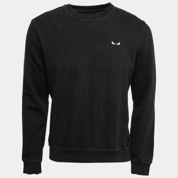 Pre Owned Fendi Black Cotton Monster Eye Embroidered Crewneck Sweatshirt M