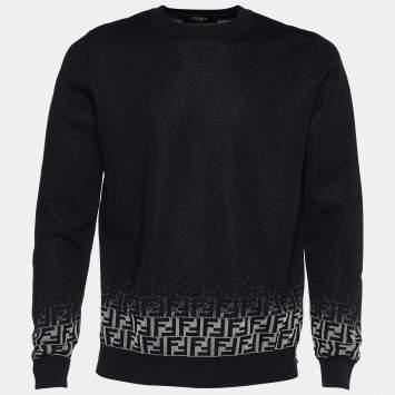 Pre Owned Fendi Black Wool Blend Zucca Degrade Crew Neck Jumper M