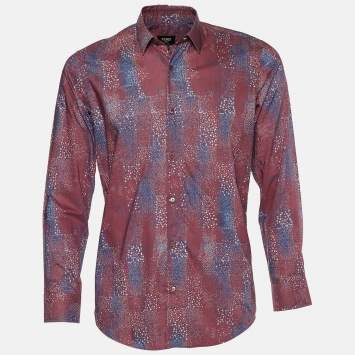 Pre Owned Fendi Burgundy Printed Cotton Full Sleeves Shirt M