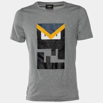 Pre Owned Fendi Grey Printed Cotton T -Shirt M