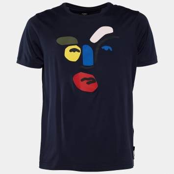 Pre Owned Fendi Blue Cotton Face Print T-Shirt L