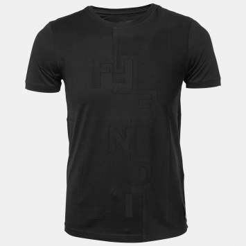 Pre Owned Fendi Black Cotton Logo Detail Short Sleeve T-Shirt S