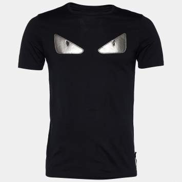 Pre Owned Fendi Black Cotton Studded Monster Eye Crew Neck T-Shirt S