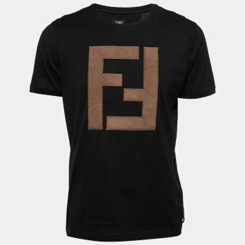 Pre Owned Fendi Black Cotton FF Patch Crew Neck Short Sleeve T-Shirt L