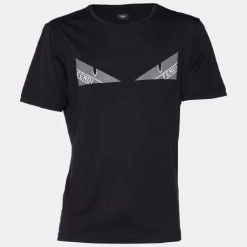 Pre Owned Fendi Black Cotton Monster Eye Detail Crewneck T-Shirt XXL