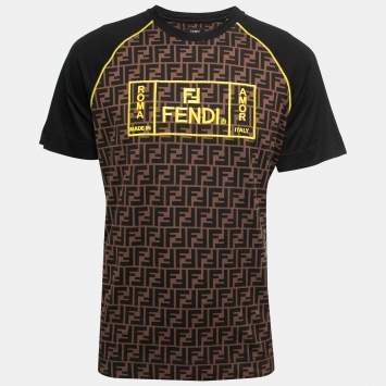 Pre Owned Fendi Brown Cotton Logo Embroidered Short Sleeve T-Shirt M