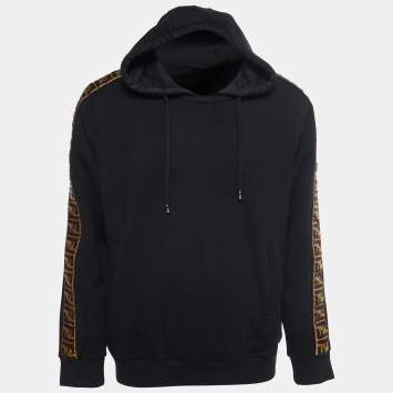 Pre Owned Fendi Black Knit Logo Band Detail Hoodie XL
