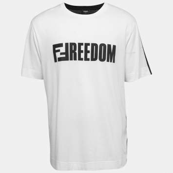 Pre Owned Fendi Black/ White Cotton FFreedom Print Crew Neck T Shirt L