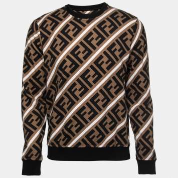 Pre Owned Fendi Brown FF Monogram Print Cotton Crewneck Sweatshirt M