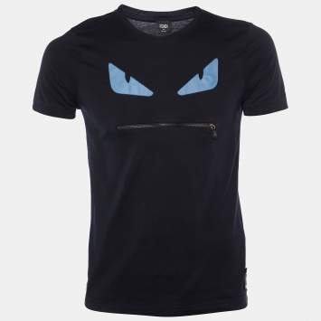 Pre Owned Fendi Black Monster Eye Patch Cotton Knit T-Shirt S
