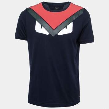 Pre Owned Fendi Navy Blue Bag Bugs Print Cotton Crew Neck T-Shirt L