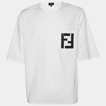 Pre Owned Fendi White Cotton Logo Pocket Detail T-Shirt L