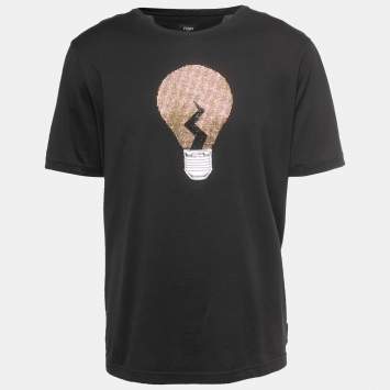 Pre Owned Fendi Black Bulb Embellished Cotton Crew Neck T-Shirt 4XL