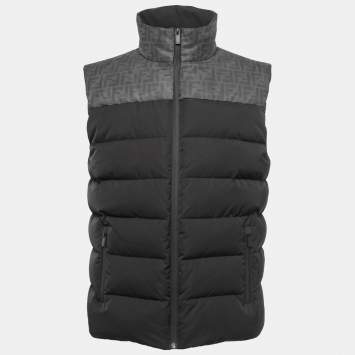 Pre Owned Fendi Black Logo Synthetic Puffer Vest L