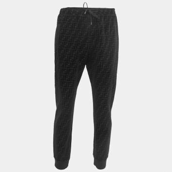 Pre Owned Fendi Black Cotton Zucca Monogram Jogger Pants L