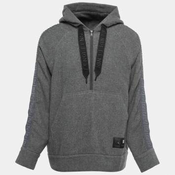 Pre Owned Fendi Grey Cashmere Blend Logo Tape Detail Hoodie XL