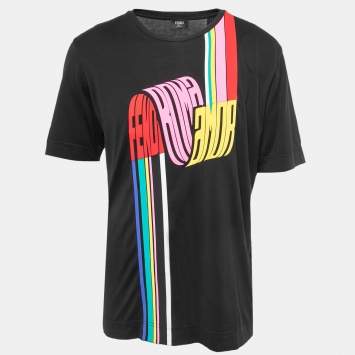 Pre Owned Fendi Black Cotton Roma Amore Graphic T-Shirt L