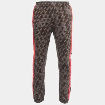 Pre Owned Fendi Brown Zucca Monogram Multicolor Stripe Detail Joggers XL