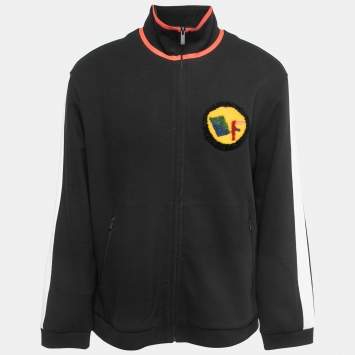 Pre Owned Fendi Black Jersey Knit Logo Fleece Logo Detail Jacket 3XL