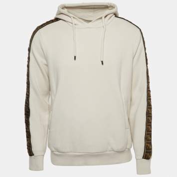 Pre Owned Fendi Off White Knit Logo Band Detail Hoodie L