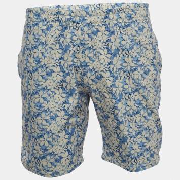 Pre Owned Fendi Blue Floral Print Cotton Drawstring Shorts L