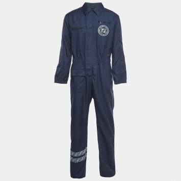 Pre Owned Fendi Navy Blue Nylon Utility Jumpsuit M