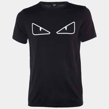 Pre Owned Fendi Black Bag Bugs Appliqued Cotton Crew Neck T-Shirt L