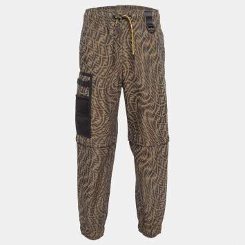 Pre Owned Fendi Brown Logo Jacquard Convertible Cargo Trousers S