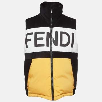 Pre Owned Fendi Colorblocked Corduroy and Nylon Puffer Vest L