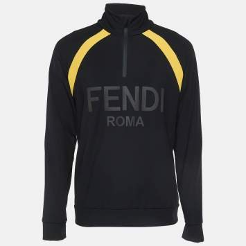 Pre Owned Fendi Black Logo Applique Jersey Sweatshirt XL
