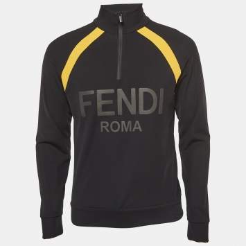 Pre Owned Fendi Black Logo Applique Jersey Sweatshirt S