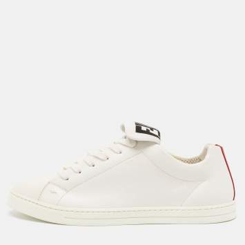 Pre Owned Fendi White Leather And Fabric Low Top Sneakers Size 40