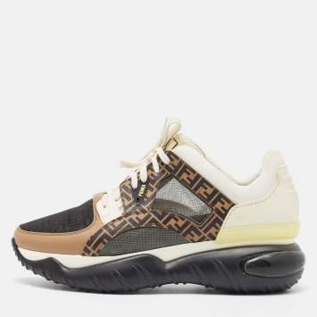 Pre Owned Fendi Multicolor Mesh and Leather Forever Fendi Low Top Sneakers Size 44
