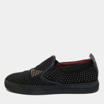 Pre Owned Fendi Black Studded Suede and Leather Slip On Sneakers Size 40