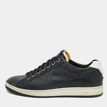 Pre Owned Fendi Black/White Leather Lace Up Sneakers Size 40