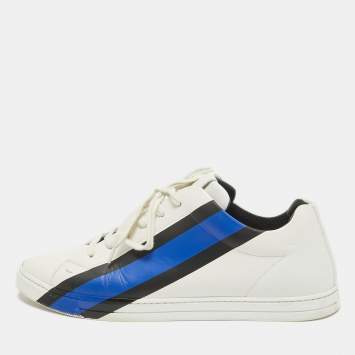 Pre Owned Fendi White Leather Fendi Logo Lace Up Sneakers Size 42
