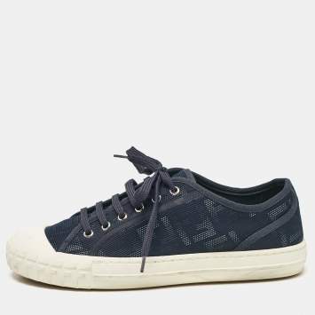 Pre Owned Fendi Navy Blue FF Canvas Lace Up Sneakers Size 42