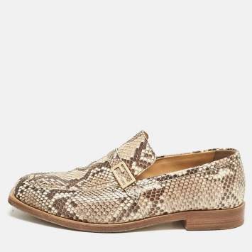 Pre Owned Fendi Beige Python Leather Slip On Loafers Size 42