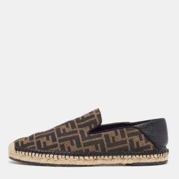 Pre Owned Fendi Brown/Black Zucca Canvas and Leather Foldable Espadrilles Size 41