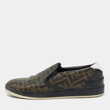 Pre Owned Fendi Brown Zucca Coated Canvas Slip On Sneakers Size 43