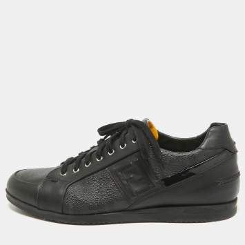  Fendi Black Zucca Canvas and Leather Low Top Sneakers Size 43