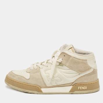 Pre Owned Fendi White Leather and Suede Fendi Match High Top Sneakers Size 43