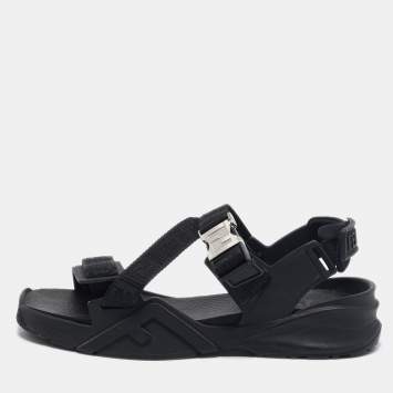 Fendi Black Canvas and Rubber Flow Flat Sandals Size 43